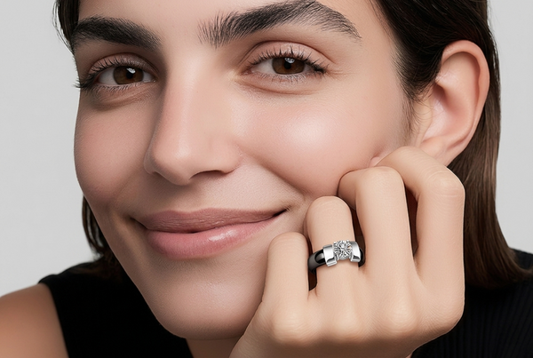 Zova Ceramic Ring Black and Silver with Cubic Zirconia