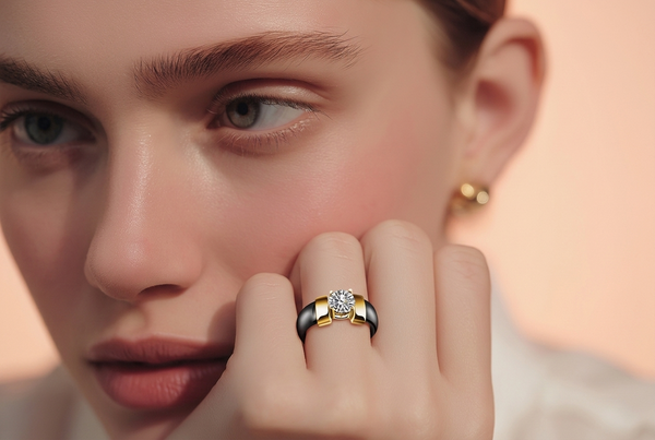 Zova Ceramic Ring Black and Gold with Cubic Zirconia