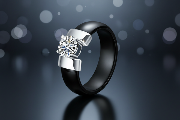 Zova Ceramic Ring Black and Silver styled product photo