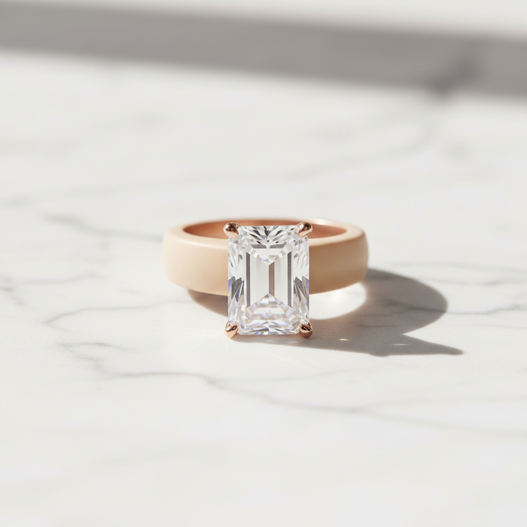 Zova Beige Silicone Ring with Radiant-cut Cubic Zirconia