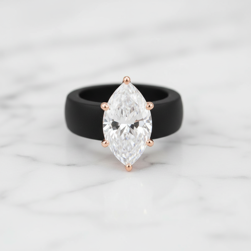 Zova Black Silicone Ring with Marquise-shaped Cubic Zirconia