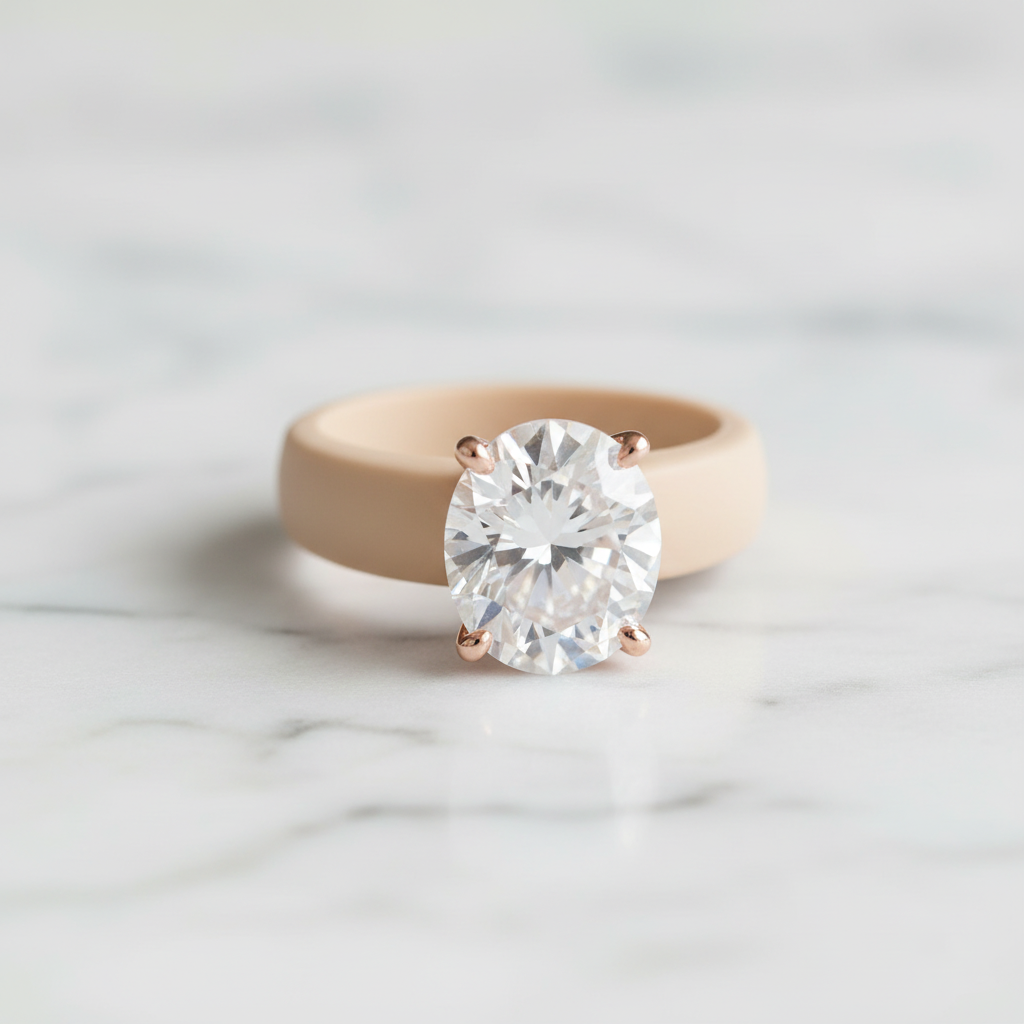 Zova Beige Silicone Ring with Round Cubic Zirconia