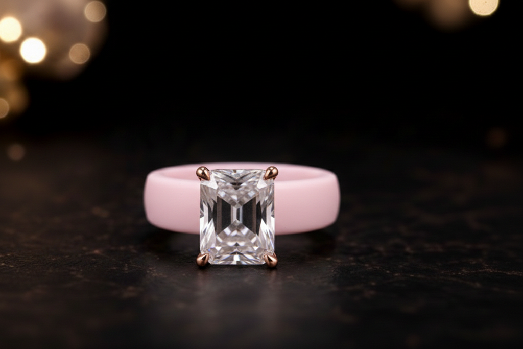 Pink Silicone Ring - Square CZ