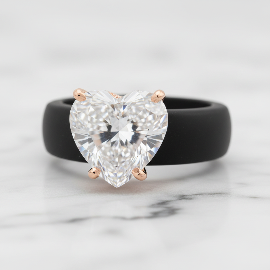 Zova Black Silicone Ring with Heart-shaped Cubic Zirconia