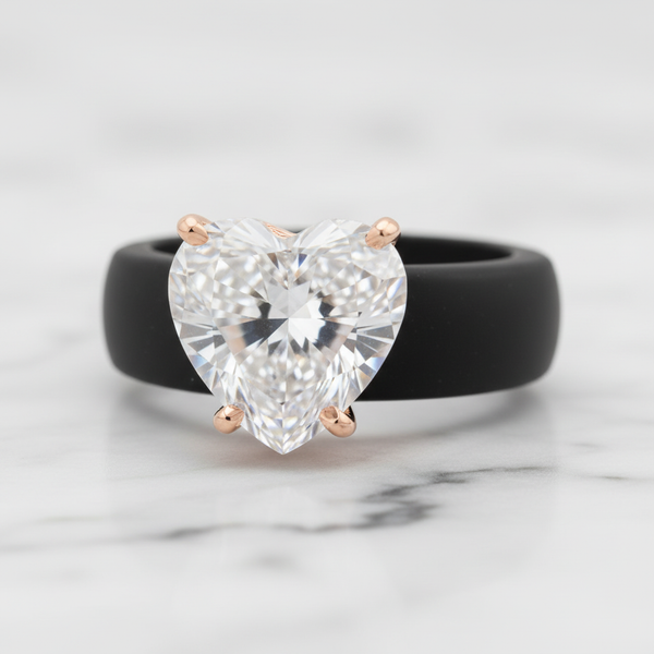 Zova Black Silicone Ring with Heart-shaped Cubic Zirconia