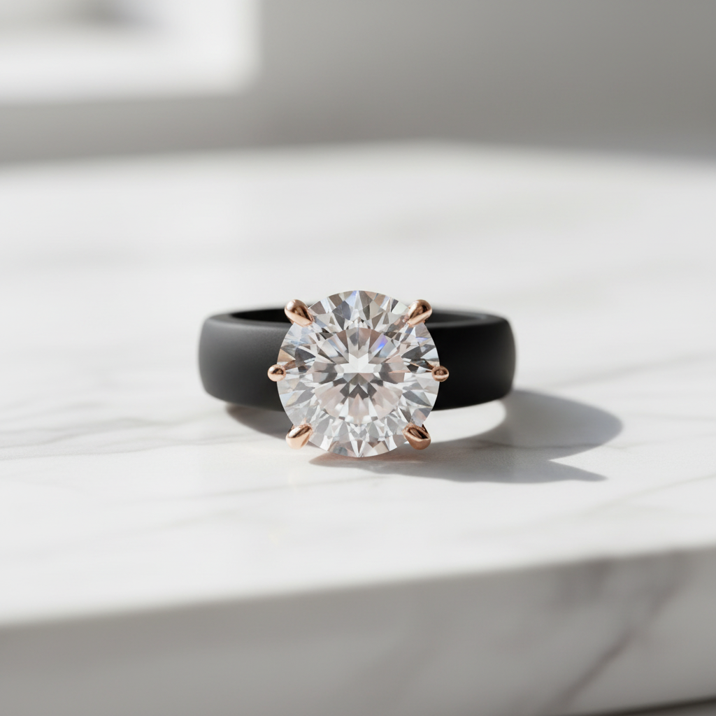 Zova Black Silicone Ring with Radiant-cut Cubic Zirconia