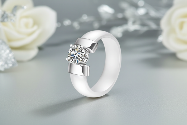 Zova Ceramic Ring White and Silver with Cubic Zirconia styled product photo