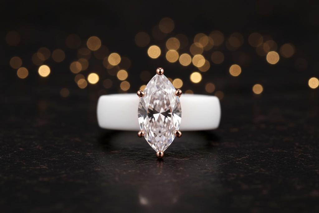 White Silicone Ring - Marquise CZ