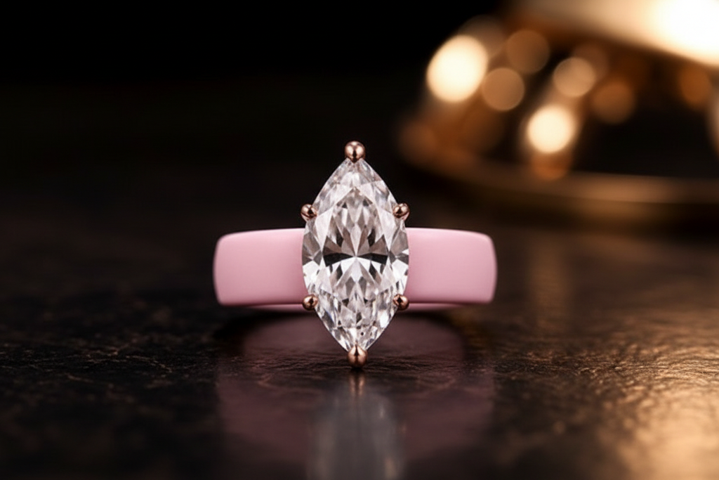Pink Silicone Ring - Marquise CZ
