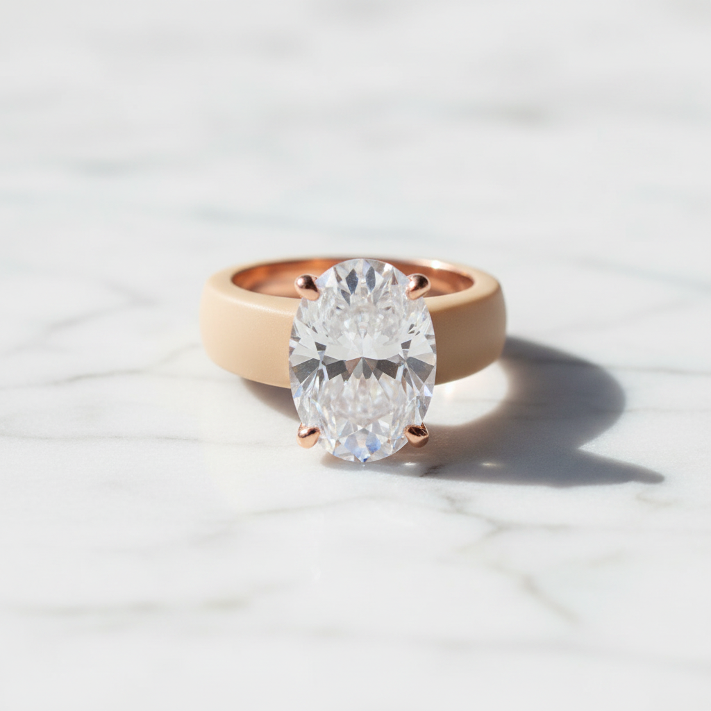 Zova Beige Silicone Ring with Oval-shaped Cubic Zirconia