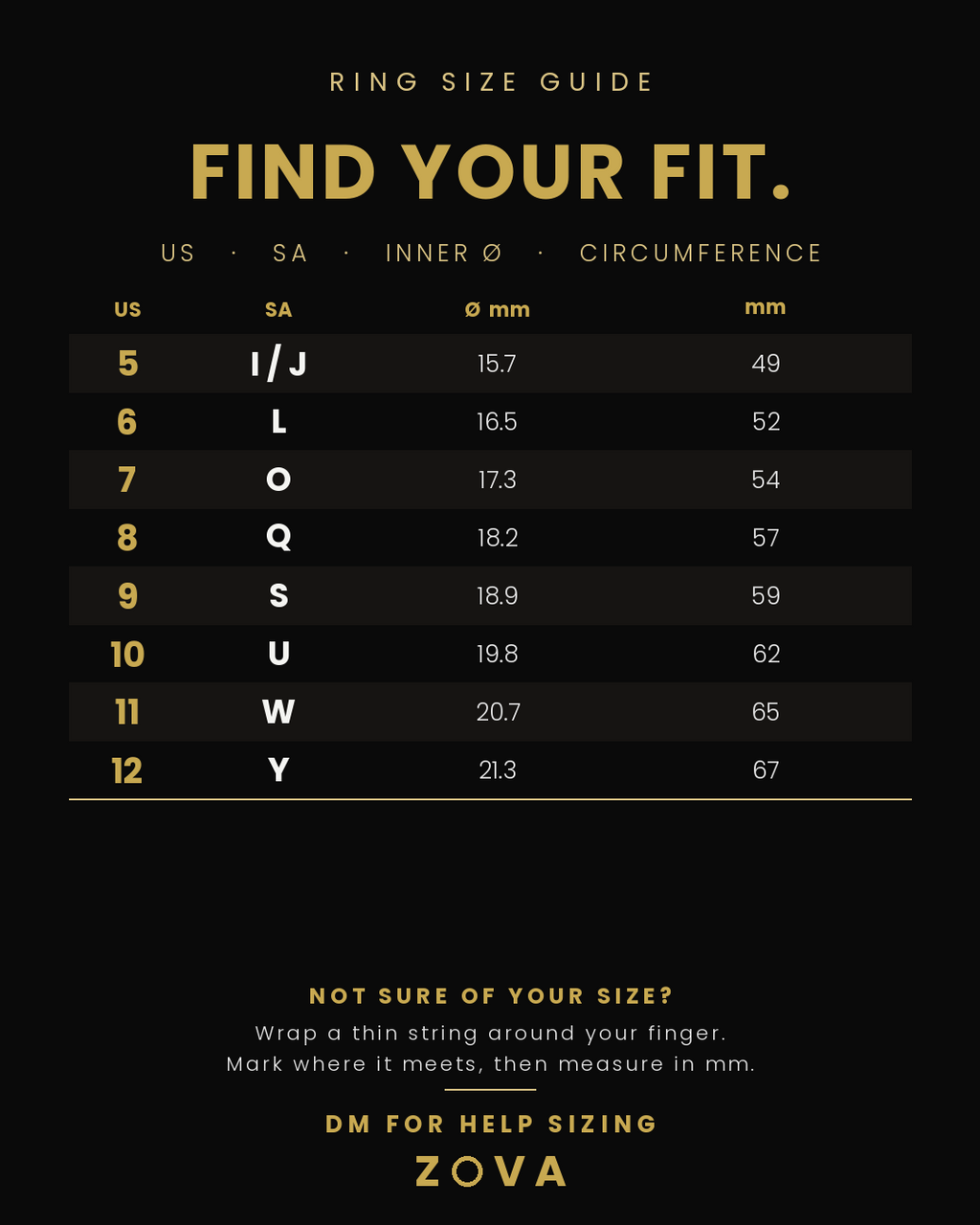 Zova Ring Size Guide